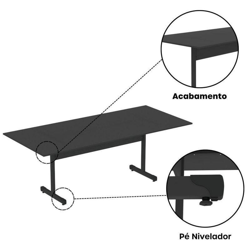 Mesa De Reunião 200cm Para Escritório Com Pés Tubulares Em Aço Linha P15