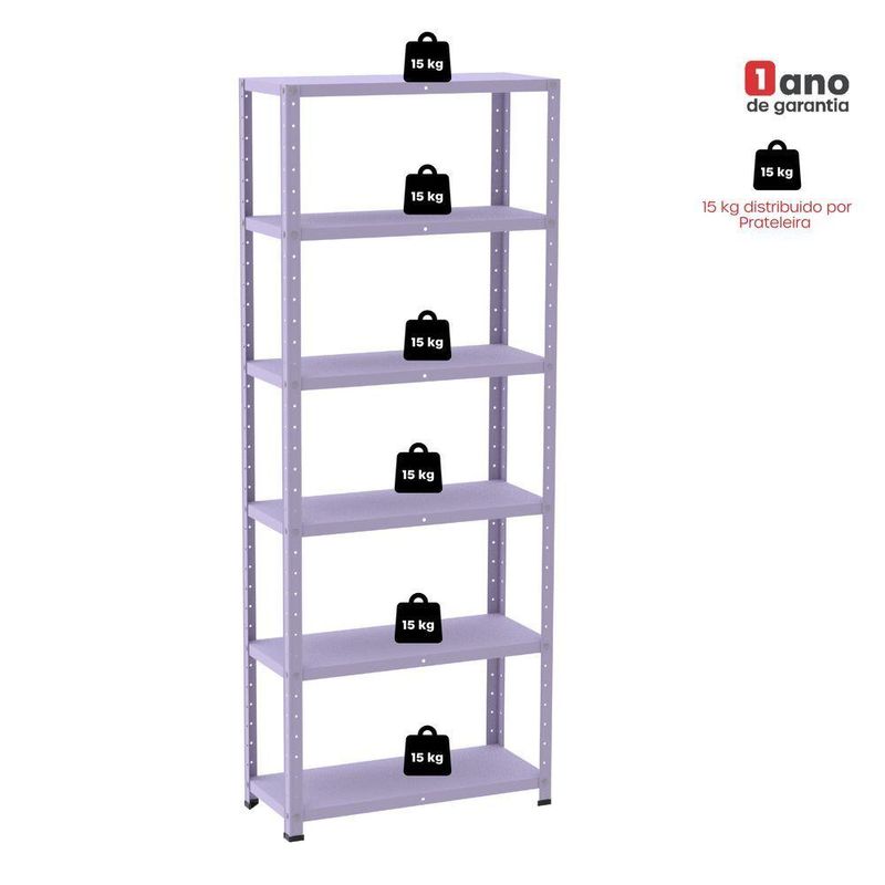 Estante De Estrutura Metálica Com 6 Prateleiras 175cm(a)92acm(l)30cm(p) Sem Reforço Lilas