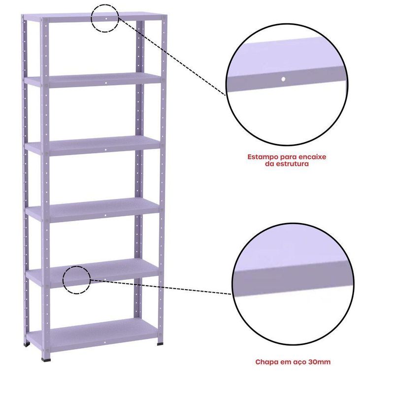 Estante De Estrutura Metálica Com 6 Prateleiras 175cm(a)92acm(l)30cm(p) Sem Reforço Lilas