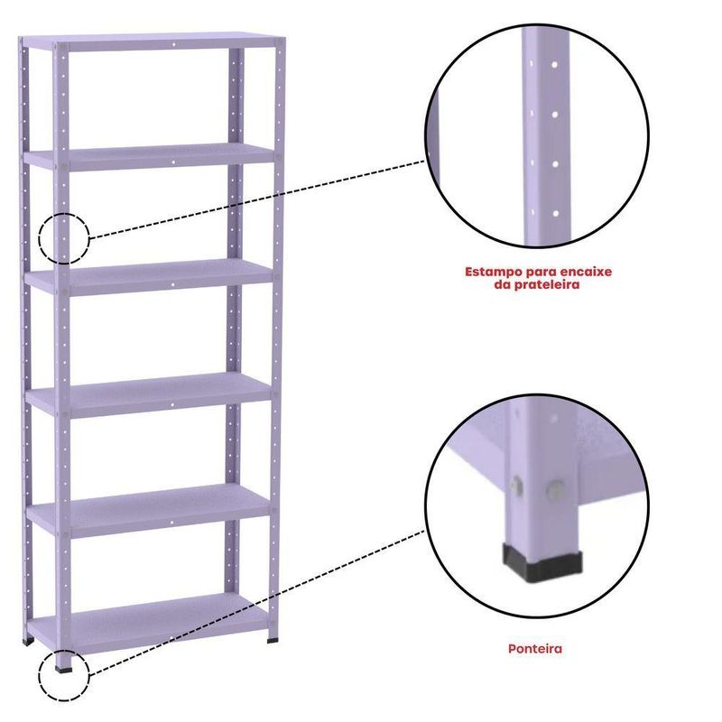 Estante De Estrutura Metálica Com 6 Prateleiras 175cm(a)92acm(l)30cm(p) Sem Reforço Lilas