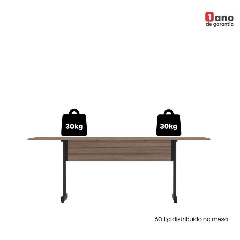 Mesa De Reunião 200cm Para Escritório Com Pés Tubulares Em Aço Linha P15