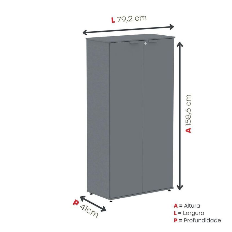 Armário Alto Para Escritório 2 Portas Com Chave 160cm Linha P15