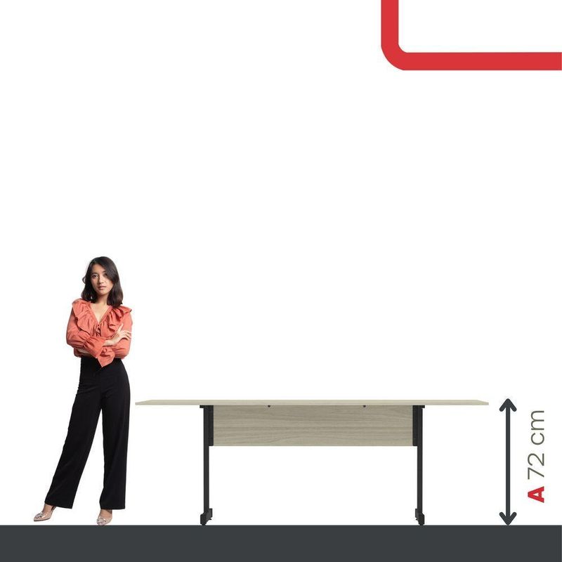 Mesa De Reunião 200cm Para Escritório Com Pés Tubulares Em Aço Linha P15