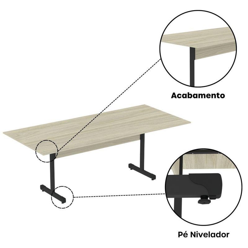 Mesa De Reunião 200cm Para Escritório Com Pés Tubulares Em Aço Linha P15