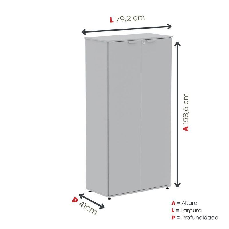 Armário Alto Para Escritório 2 Portas Com Chave 160cm Linha P15