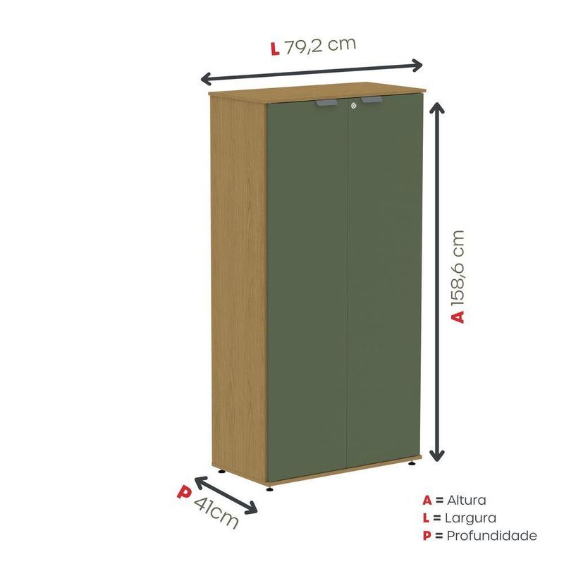 Armário Alto Para Escritório 2 Portas Com Chave 160cm Linha P15