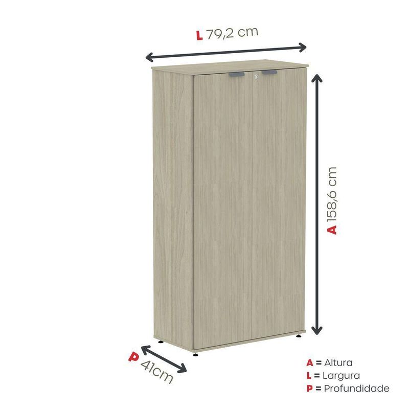 Armário Alto Para Escritório 2 Portas Com Chave 160cm Linha P15