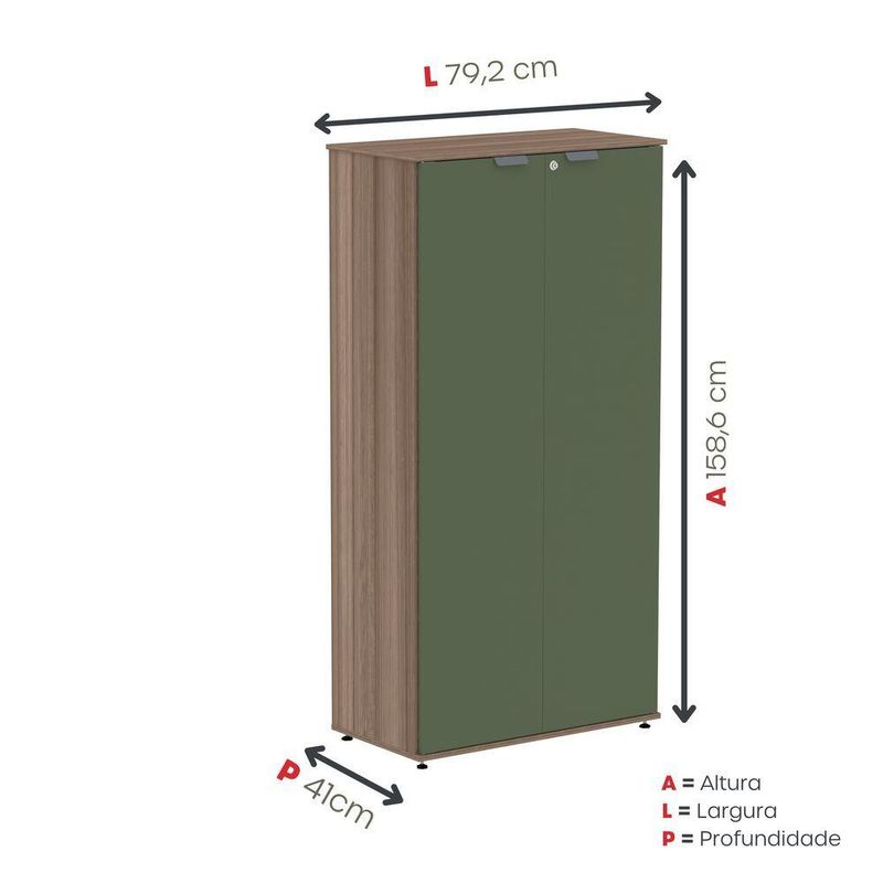 Armário Alto Para Escritório 2 Portas Com Chave 160cm Linha P15