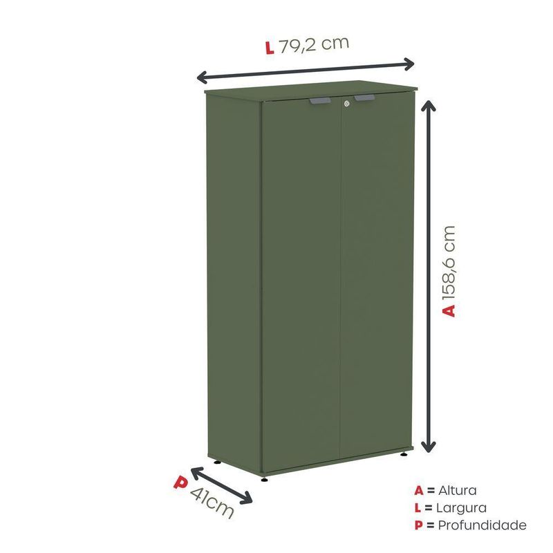 Armário Alto Para Escritório 2 Portas Com Chave 160cm Linha P15