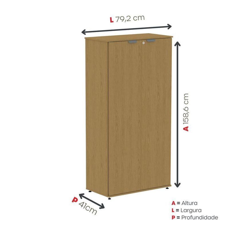 Armário Alto Para Escritório 2 Portas Com Chave 160cm Linha P15
