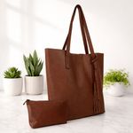 Kit Bolsa Boho Sacola E Necesseire Topgrife Couro Cor Marrom Tamanho único
