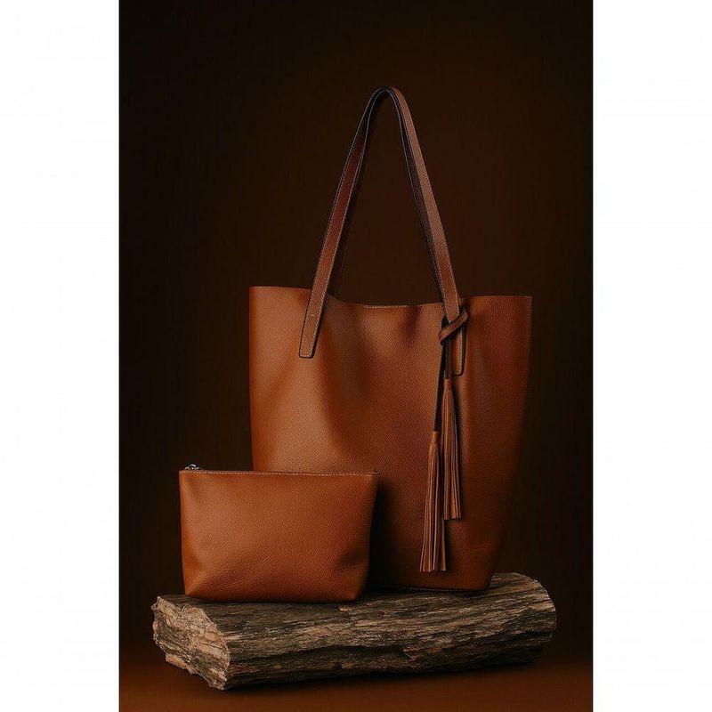 Kit Bolsa Boho Sacola E Necesseire Topgrife Couro Cor Caramelo Tamanho único