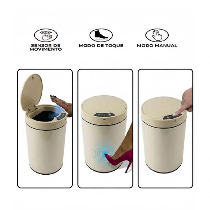Lixeira Automatica Cesto Lixo Sensor Grande 8 Litros Inteligente Luxo Champagne Ouro Recarregavel
