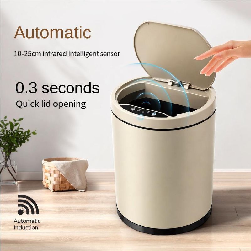 Lixeira Automatica Cesto Lixo Sensor Grande 8 Litros Inteligente Luxo Champagne Ouro Recarregavel