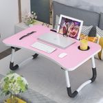 Mesa Notebook Dobravel Home Office Bandeja Sofa Cama Multiuso Suporte Porta Copo Rosa