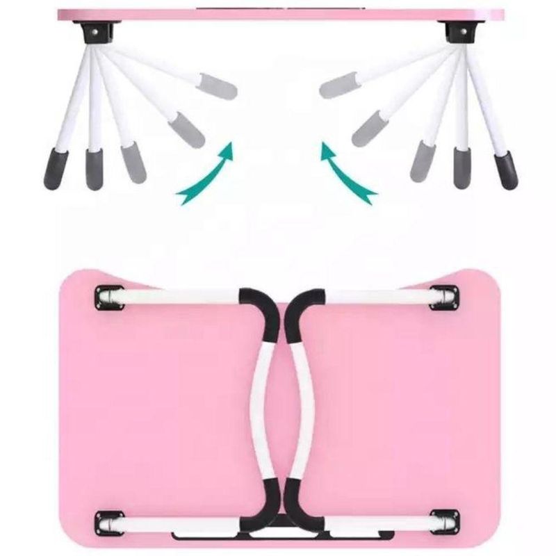 Mesa Notebook Dobravel Home Office Bandeja Sofa Cama Multiuso Suporte Porta Copo Rosa