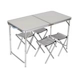 Mesa Maleta Dobravel Em Aluminio Com 4 Cadeiras Portatil 120x60cm Altura Ajustavel