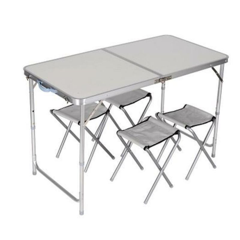 Mesa Maleta Dobravel Em Aluminio Com 4 Cadeiras Portatil 120x60cm Altura Ajustavel