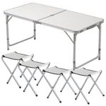 Mesa Maleta Dobravel Em Aluminio Com 4 Cadeiras Portatil 120x60cm Altura Ajustavel