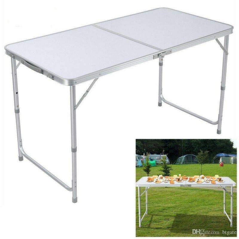 Mesa Maleta Dobravel Em Aluminio Com 4 Cadeiras Portatil 120x60cm Altura Ajustavel