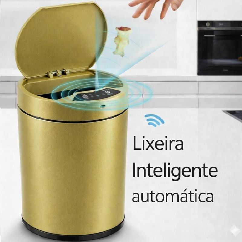 Lixeira Automatica Ouro 8 Litros Sensor Inteligente Inox Amarelo
