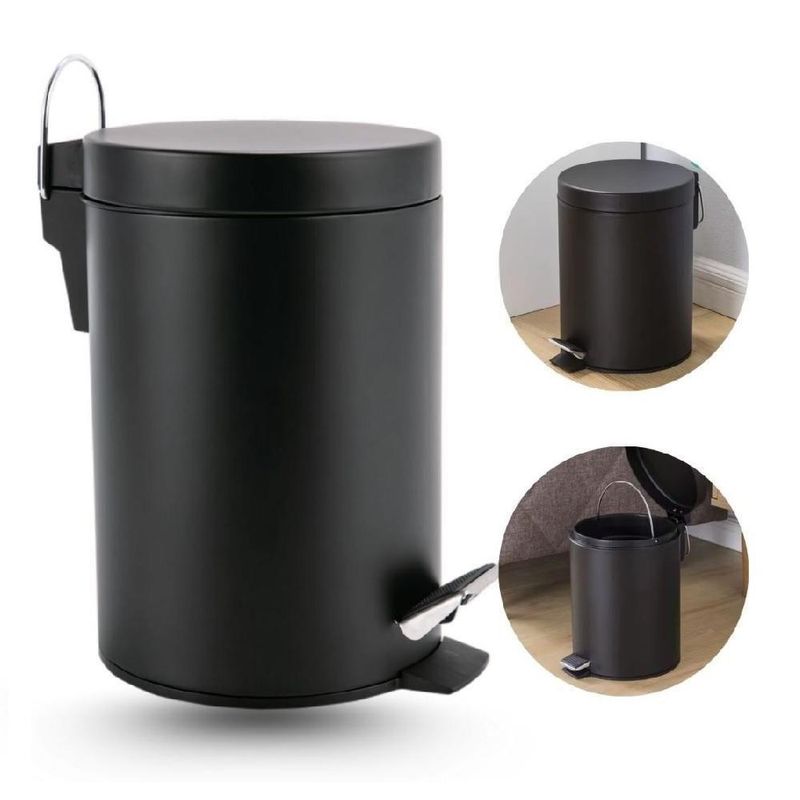 Lixeira Preta Inox 3 Litros Com Pedal Multiuso Black