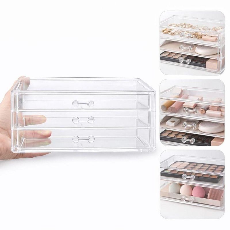 Organizador Maquiagem Cosmeticos Com 3 Gavetas Acrilico