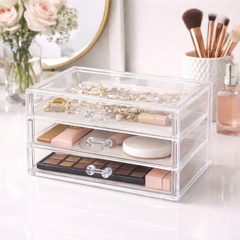 Organizador Maquiagem Cosmeticos Com 3 Gavetas Acrilico