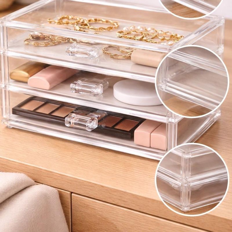 Organizador Maquiagem Cosmeticos Com 3 Gavetas Acrilico