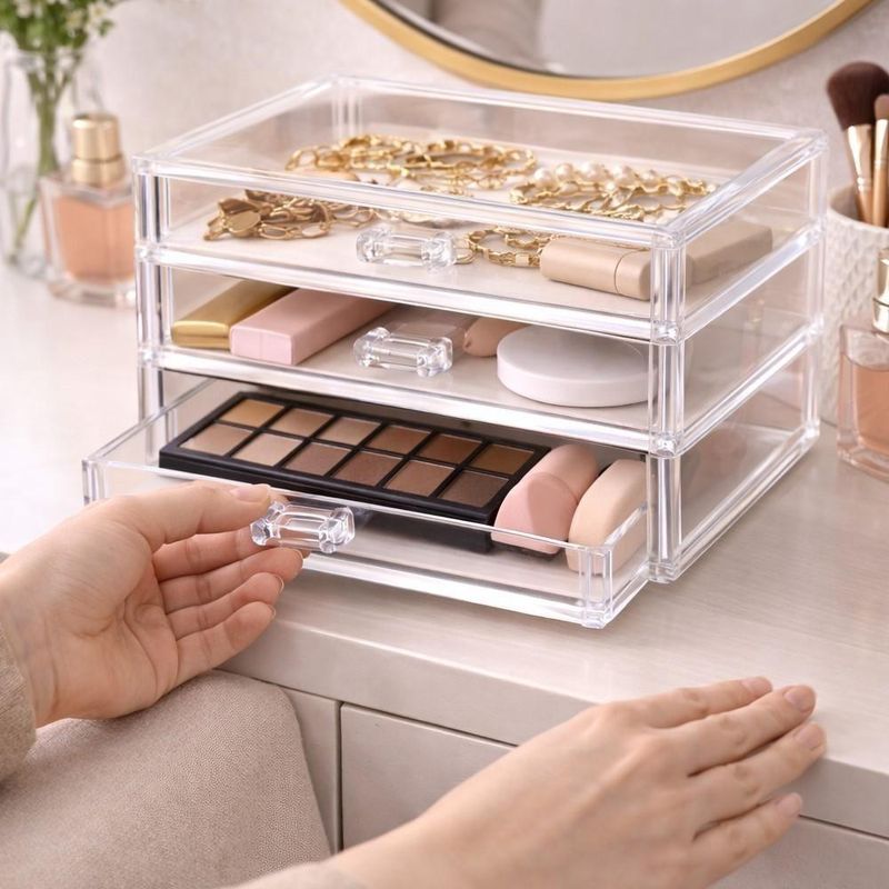 Organizador Maquiagem Cosmeticos Com 3 Gavetas Acrilico