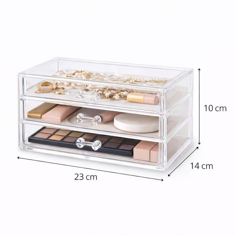Organizador Maquiagem Cosmeticos Com 3 Gavetas Acrilico