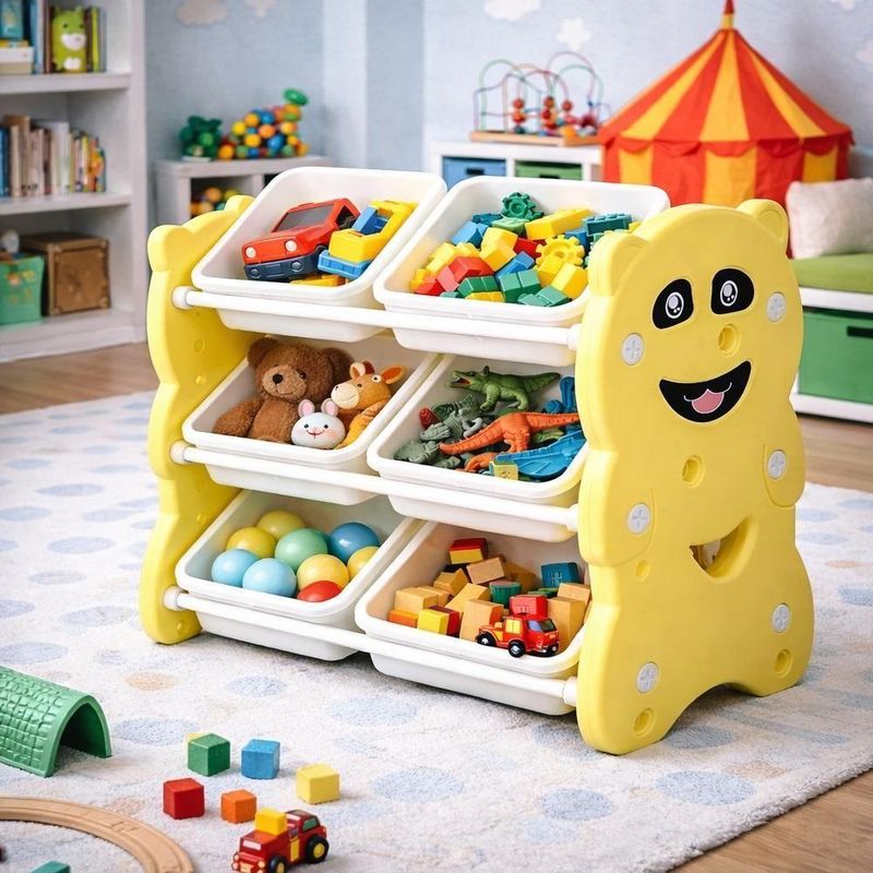 Estante Infantil 6 Gavetas Organizador 3 Prateleiras Nicho Multiuso Ursinho