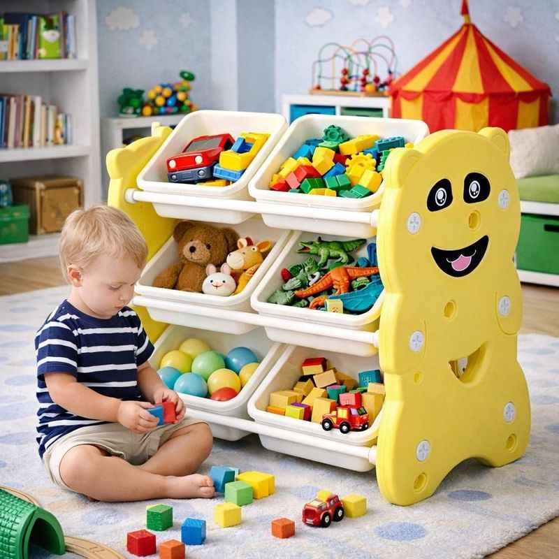 Estante Infantil 6 Gavetas Organizador 3 Prateleiras Nicho Multiuso Ursinho
