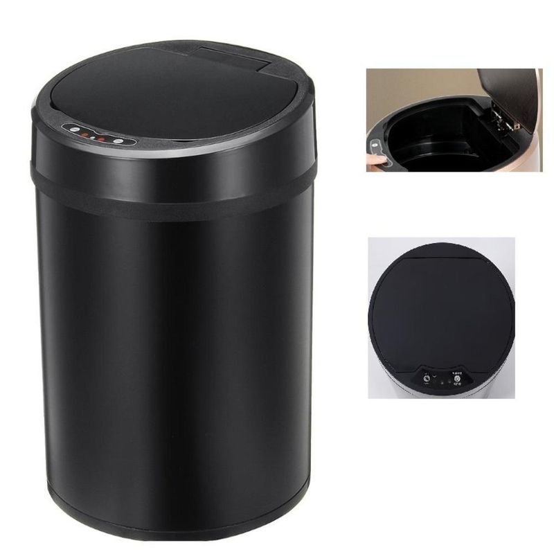Lixeira Automatica Preta Grande 12 Litros Sensor Inteligente Cozinha Banheiro Inox Cesto Lixo Black