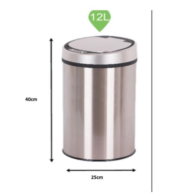 Lixeira Automatica Preta Grande 12 Litros Sensor Inteligente Cozinha Banheiro Inox Cesto Lixo Black