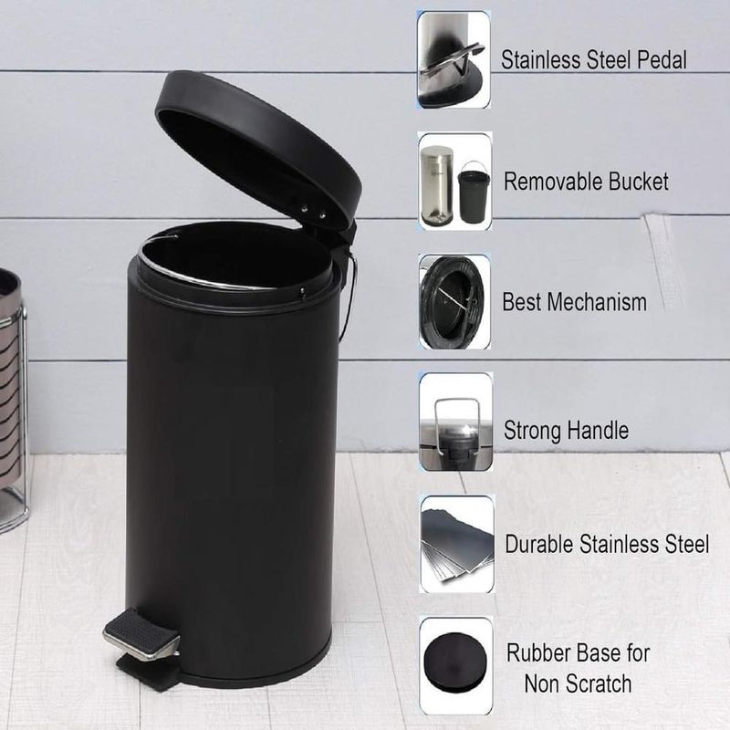 Lixeira Preta Inox 8 Litros Pedal Cesto Lixo Black Removivel Retro Banheiro Cozinha 8l Multiuso