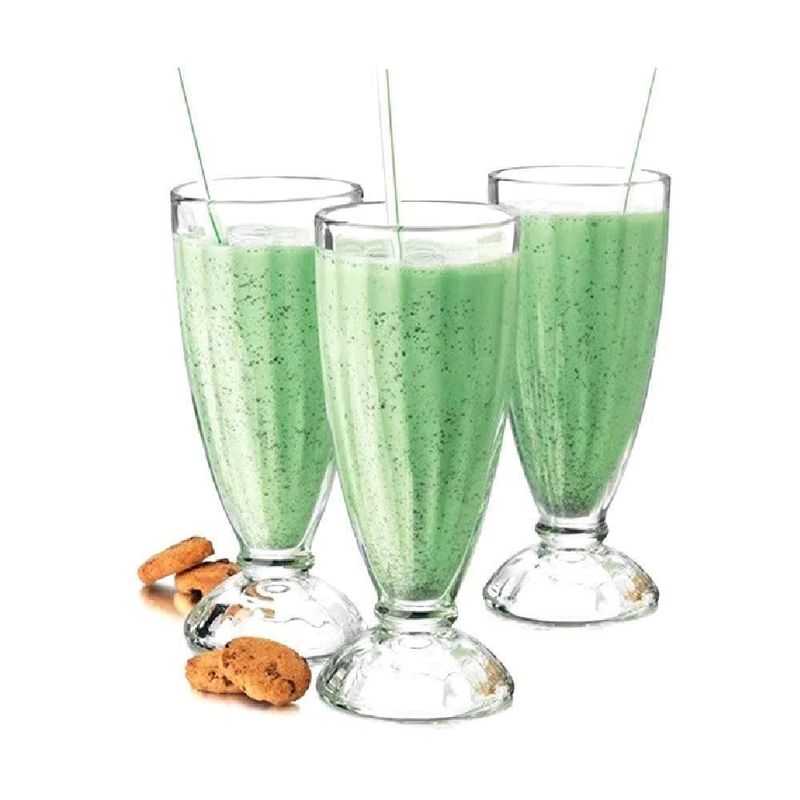 Jogo Taca Copo De Vidro Para Suco Milk Shake Kit 6 Peças Sobremesa E Sorvete Alta Grande Retro 360ml