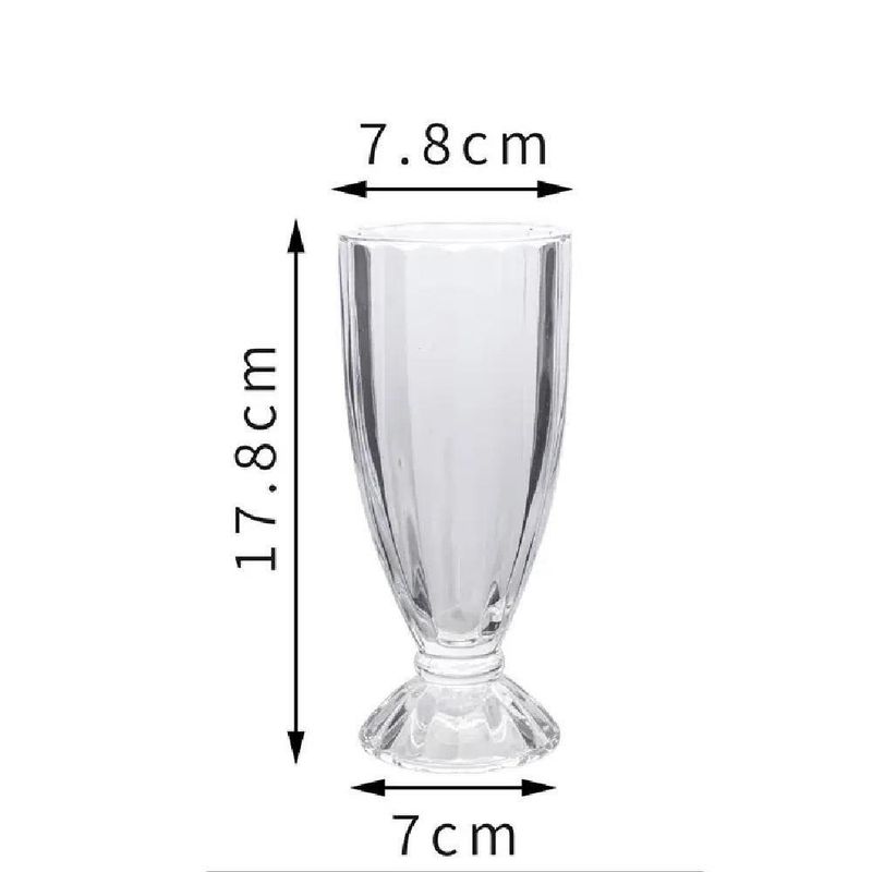 Jogo Taca Copo De Vidro Para Suco Milk Shake Kit 6 Peças Sobremesa E Sorvete Alta Grande Retro 360ml