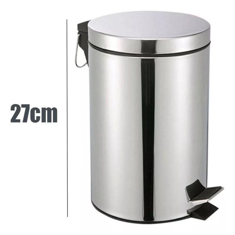 Lixeira Inox Redonda 5 Litros Casa Banheiro Pedal Vintage 5l Cesto Removivel Aco Prateado Luxo
