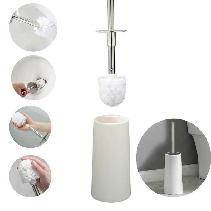 Escova Sanitaria Branca Inox Vassoura Banheiro Suporte Vassourinha Privada Limpar Vaso