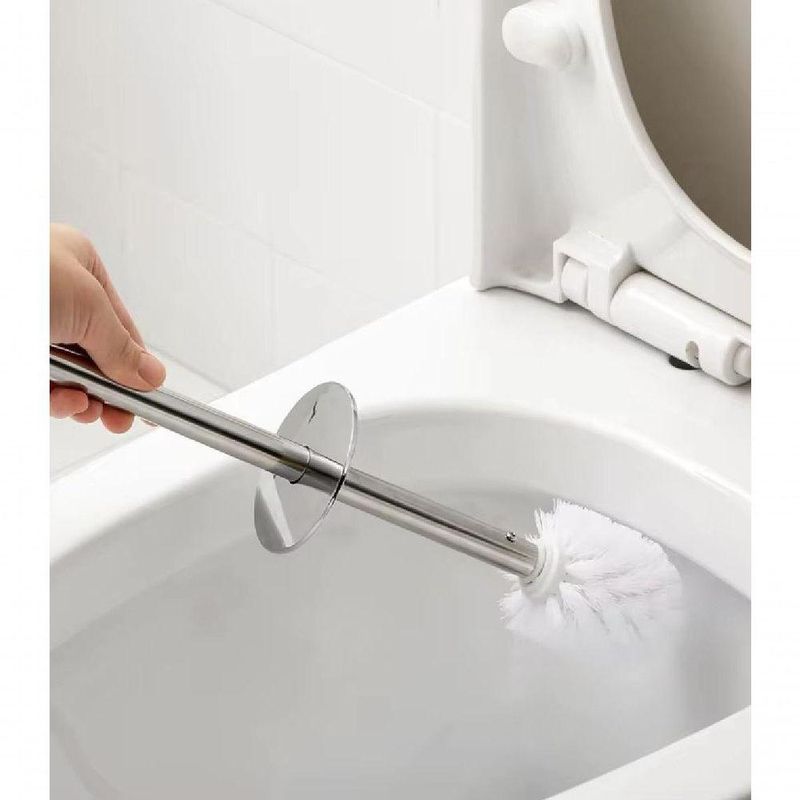 Escova Sanitaria Branca Inox Vassoura Banheiro Suporte Vassourinha Privada Limpar Vaso