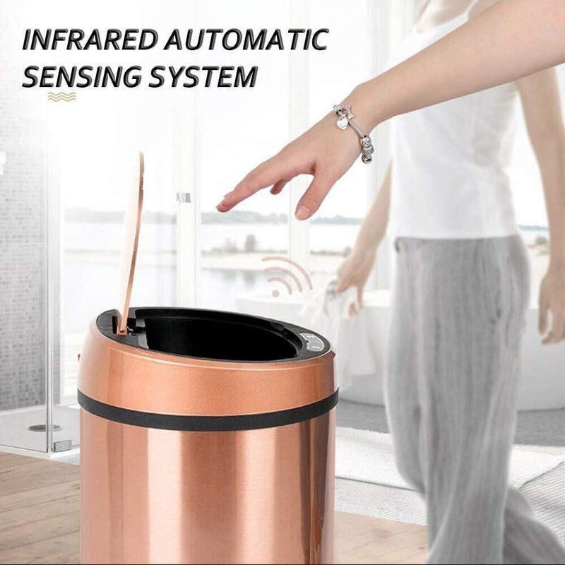 Lixeira Automatica Rose Gold Grande 12 Litros Sensor Inteligente Cozinha Banheiro Inox Cesto Lixo