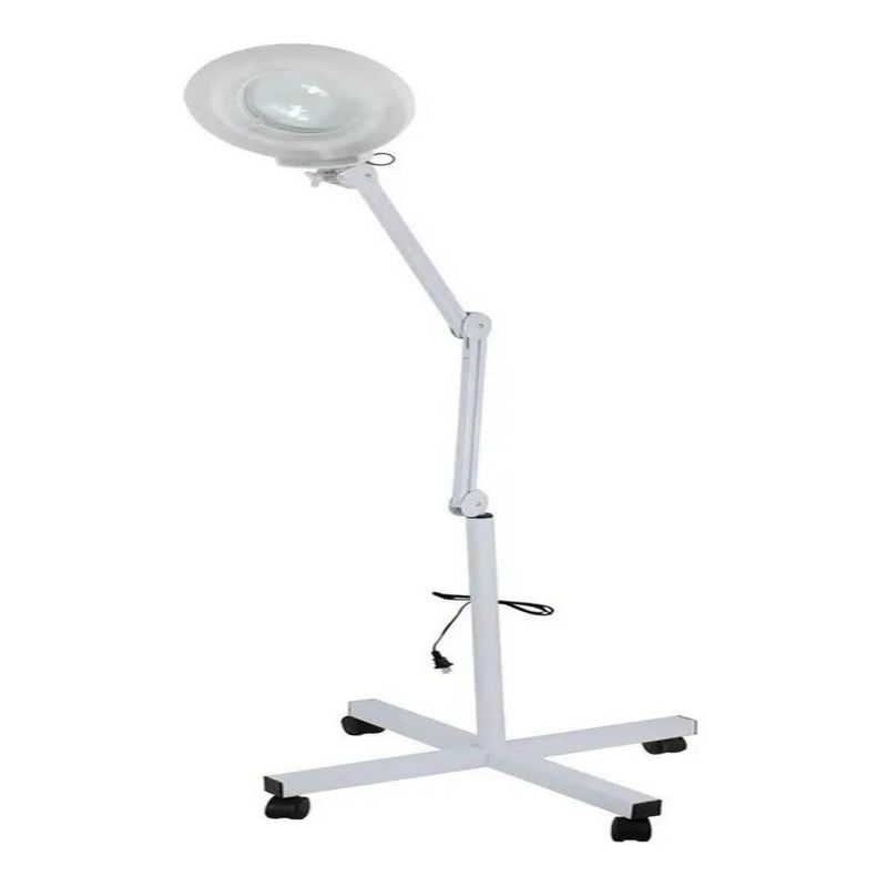 Lupa Estetica Luminaria Articulada Aluminio Rodinhas Tripe 120 Leds Aumento 10x Branca Bivolt