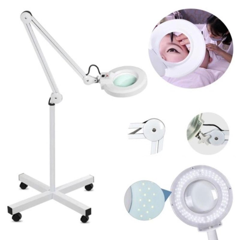 Lupa Estetica Luminaria Articulada Aluminio Rodinhas Tripe 120 Leds Aumento 10x Branca Bivolt