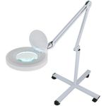 Lupa Estetica Luminaria Articulada Aluminio Rodinhas Tripe 120 Leds Aumento 10x Branca Bivolt