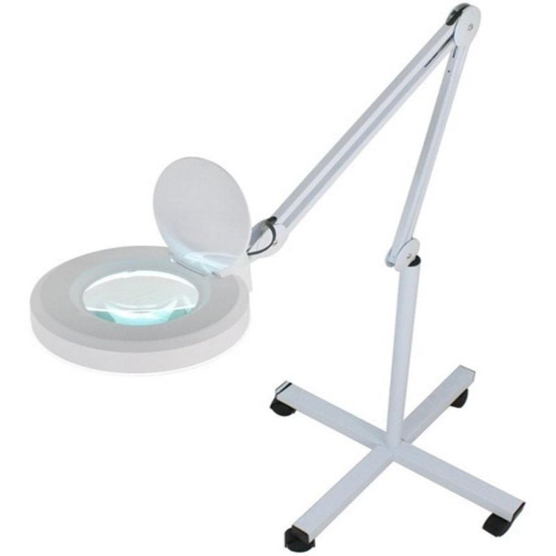 Lupa Estetica Luminaria Articulada Aluminio Rodinhas Tripe 120 Leds Aumento 10x Branca Bivolt