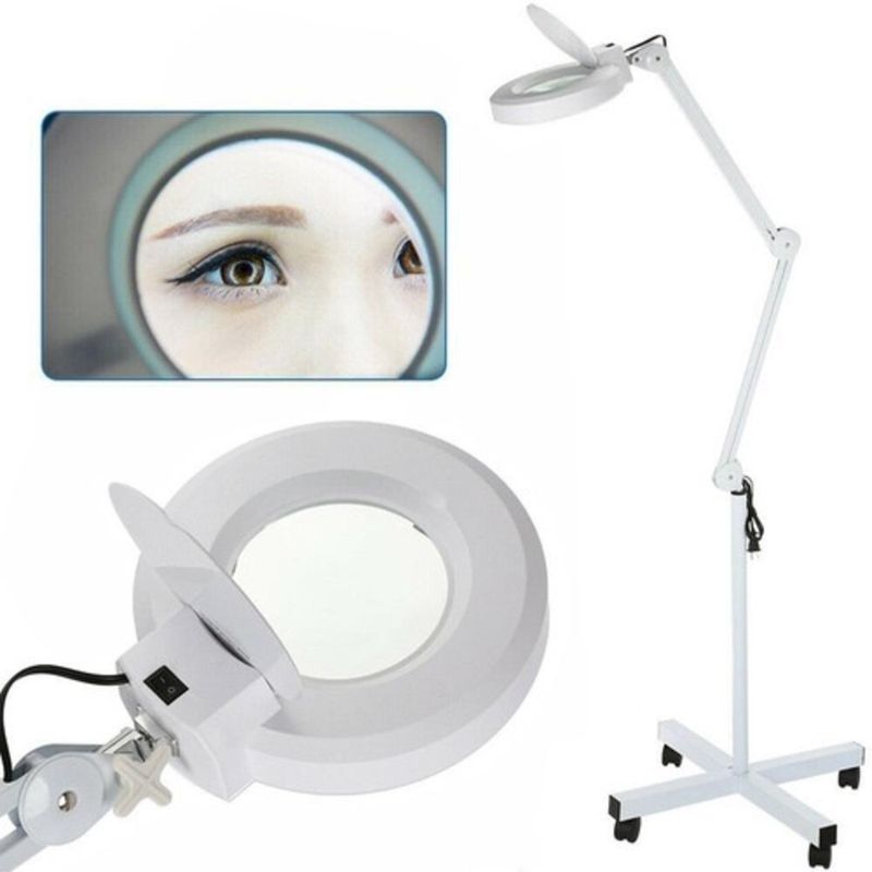Lupa Estetica Luminaria Articulada Aluminio Rodinhas Tripe 120 Leds Aumento 10x Branca Bivolt
