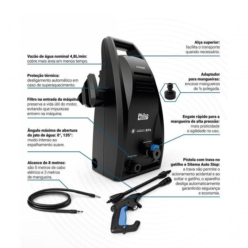 Lavadora de Alta Pressão 1800psi Philco Force 1600W PLP2800 220V