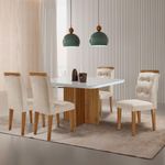 Mesa De Jantar Olímpia 90cm Mdf Vidro 4 Cadeiras Carol Veludo Creme/off White/imbuia