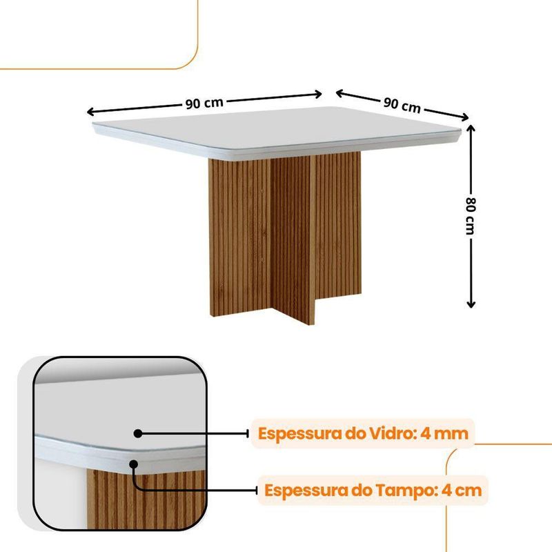 Mesa De Jantar Olímpia 90cm Mdf Vidro 4 Cadeiras Carol Veludo Creme/off White/imbuia